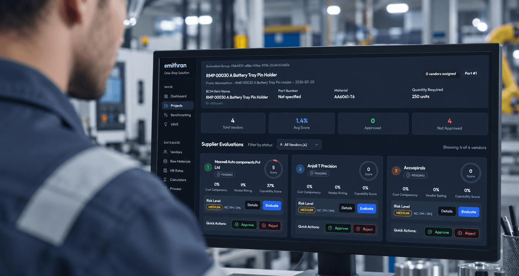 Supplier nomination and evaluation dashboard